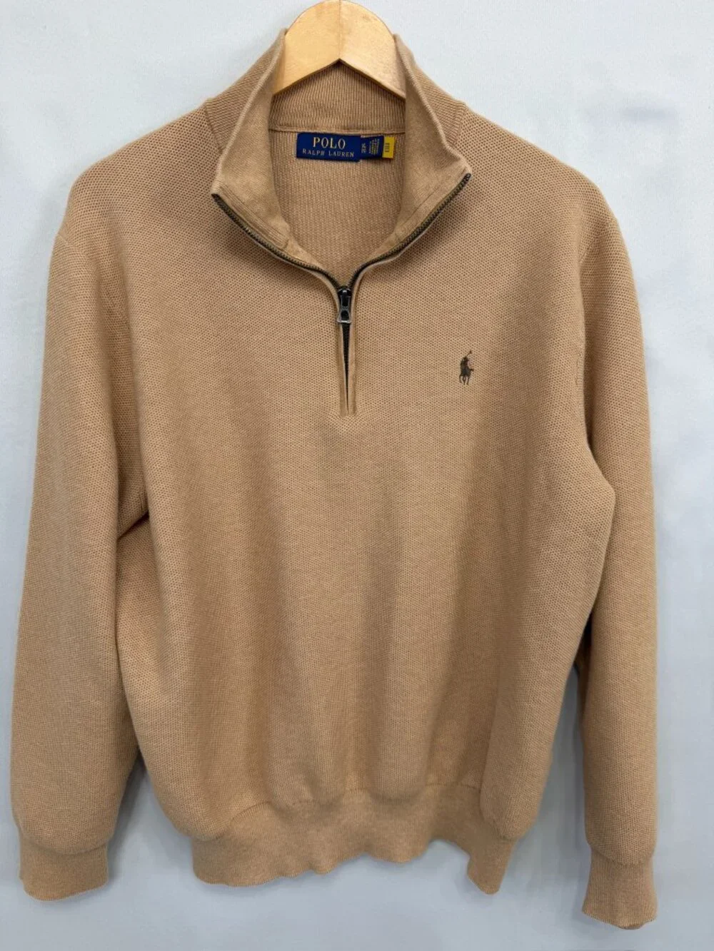 Polo Ralph Lauren Tan Estate Rib Quarter Zip Pullover Sweater - Mens XL